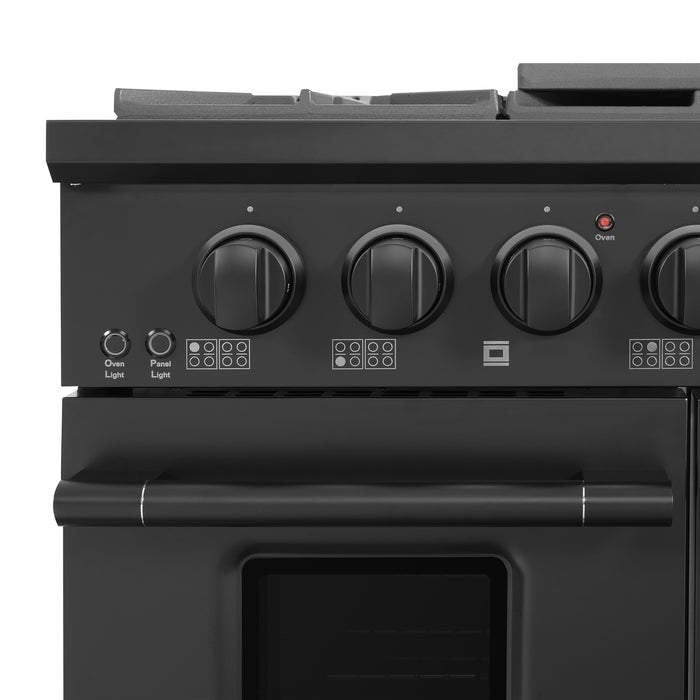 Cosmo 48 in. Vista Collection 6.6 cu. ft. Double Oven Gas Range, 8 Burners, LED Panel, Cast Iron Grates, Matte Black - COS-GRP486G-BK