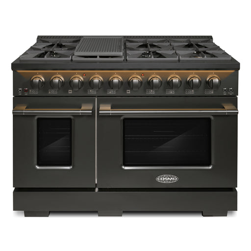 Cosmo 48 in. Vista Collection 6.6 cu. ft. Double Oven Gas Range, 8 Burners, LED Panel, Cast Iron Grates, Matte Black - COS-GRP486G-BK