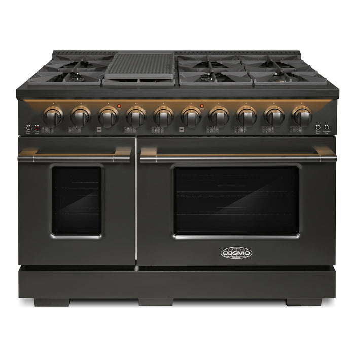 Cosmo 48 in. Vista Collection 6.6 cu. ft. Double Oven Gas Range, 8 Burners, LED Panel, Cast Iron Grates, Matte Black - COS-GRP486G-BK