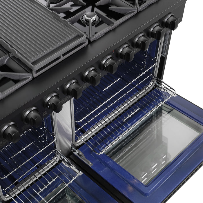 Cosmo 48 in. Vista Collection 6.6 cu. ft. Double Oven Gas Range, 8 Burners, LED Panel, Cast Iron Grates, Matte Black - COS-GRP486G-BK