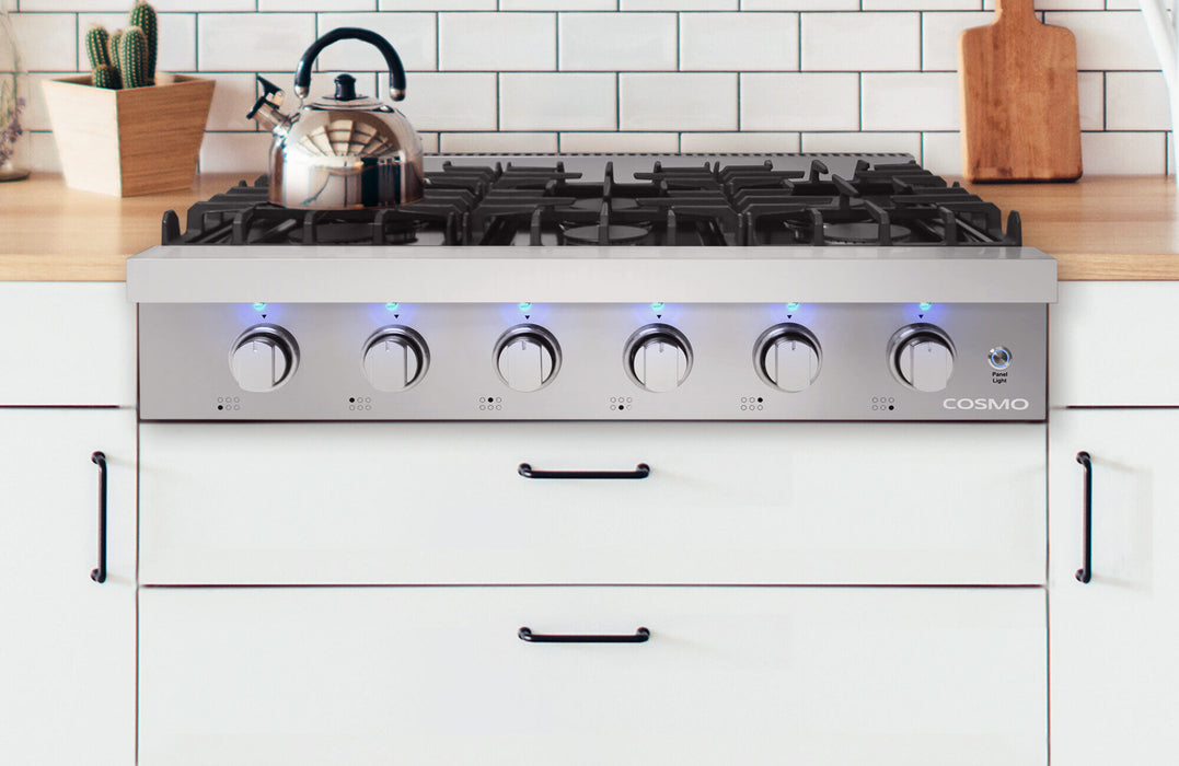 Cosmo 36" Professional Style Stainless Steel Gas Cooktop with 6 Sealed Burners - COS-GRT366