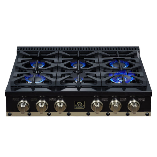 Forno - 36" Rangetop, 6 burners, in black with copper Trim