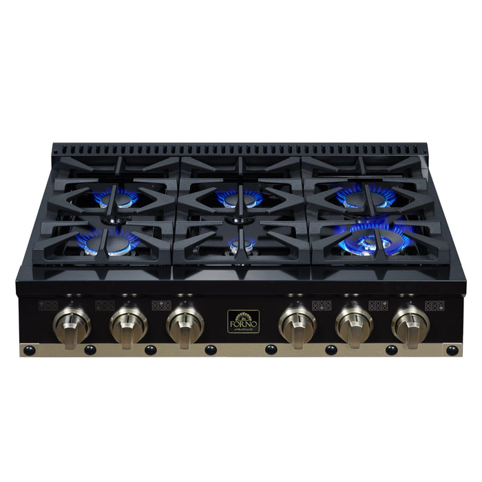Forno - 36" Rangetop, 6 burners, in black with copper Trim