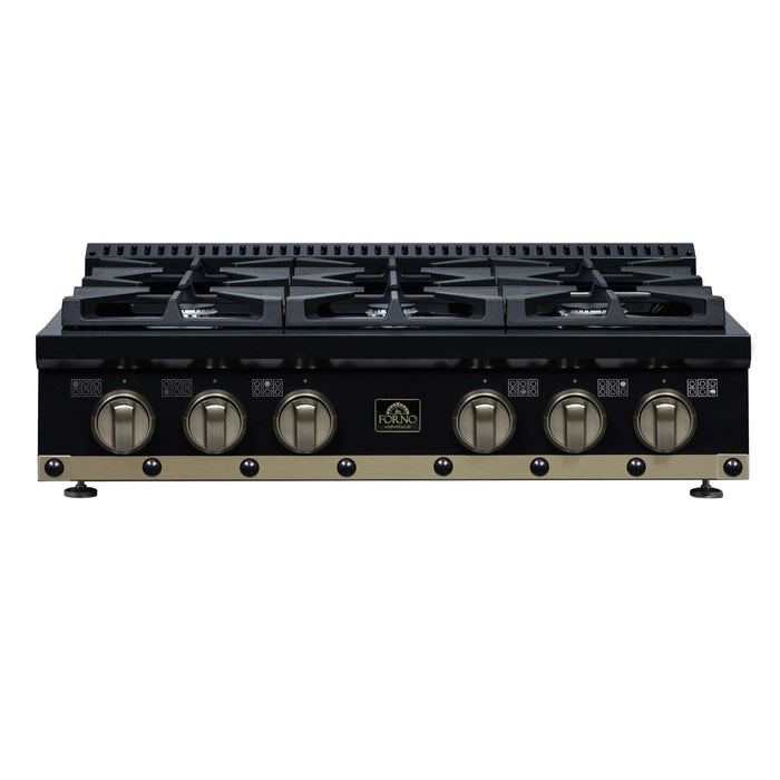 Forno - 36" Rangetop, 6 burners, in black with copper Trim