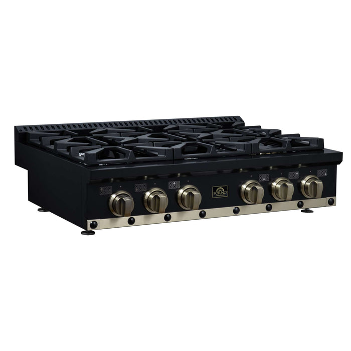 Forno - 36" Rangetop, 6 burners, in black with copper Trim
