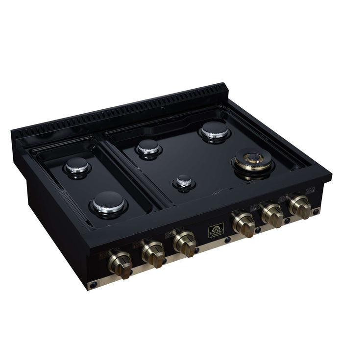 Forno - 36" Rangetop, 6 burners, in black with copper Trim
