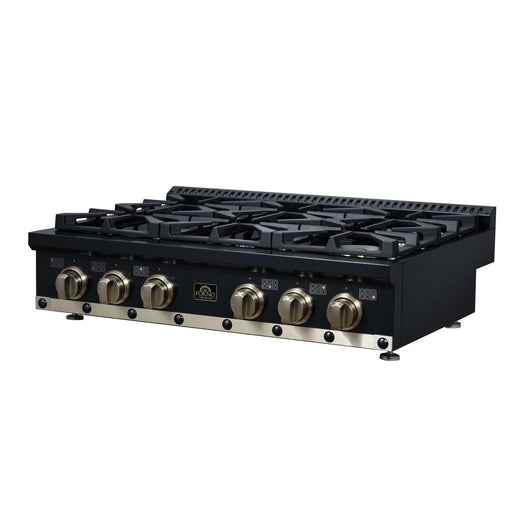 Forno - 36" Rangetop, 6 burners, in black with copper Trim
