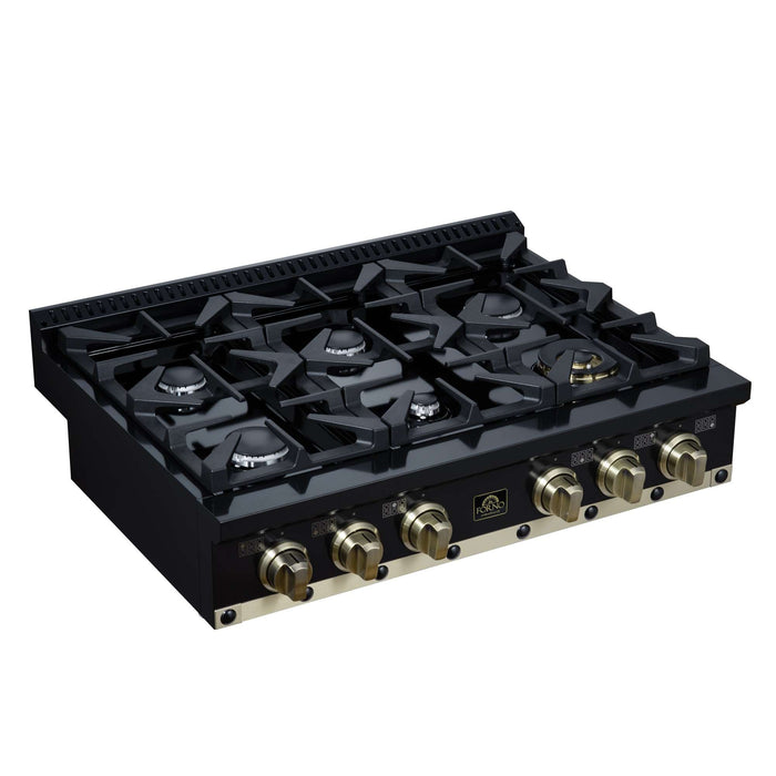 Forno - 36" Rangetop, 6 burners, in black with copper Trim