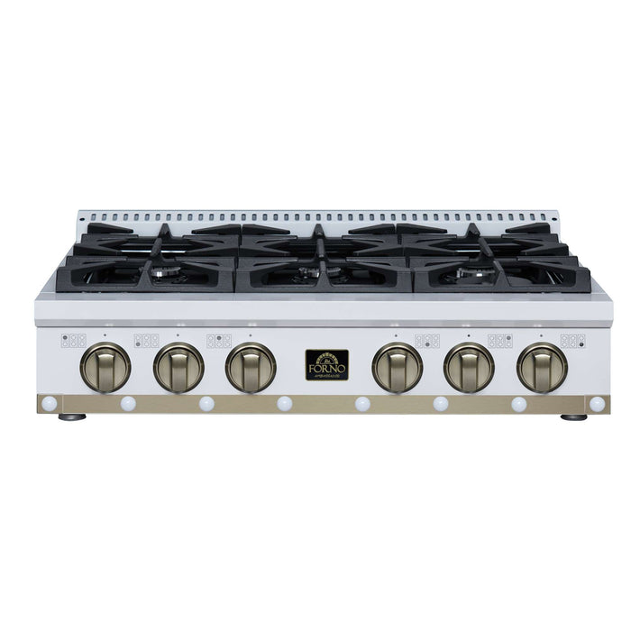 Forno - 36" Rangetop, 6 burners, in white with copper Trim