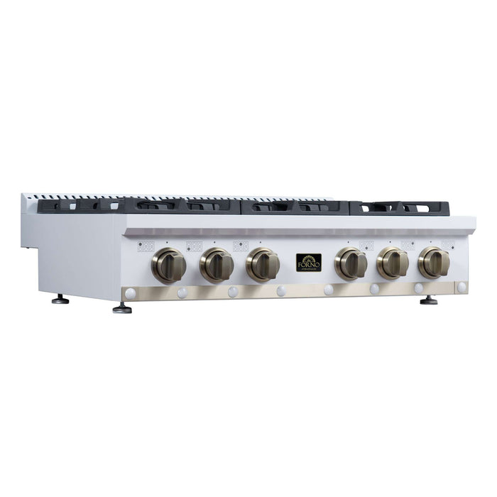 Forno - 36" Rangetop, 6 burners, in white with copper Trim