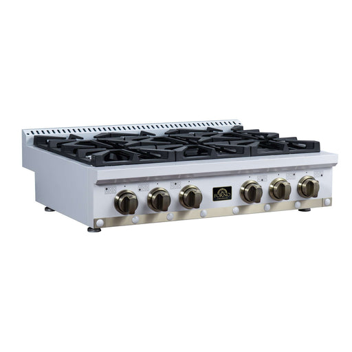 Forno - 36" Rangetop, 6 burners, in white with copper Trim