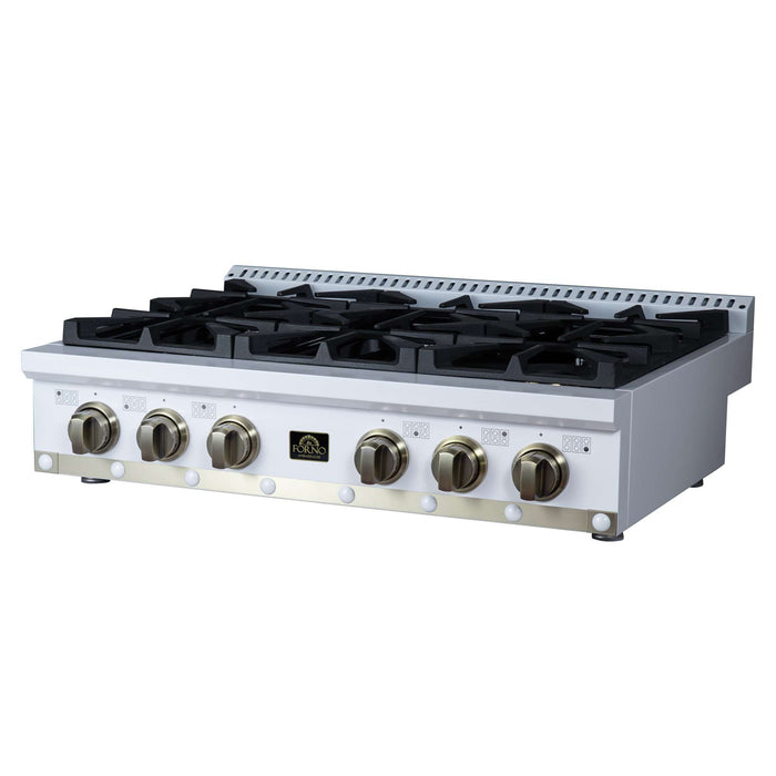 Forno - 36" Rangetop, 6 burners, in white with copper Trim