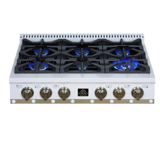 Forno - 36" Rangetop, 6 burners, in white with copper Trim