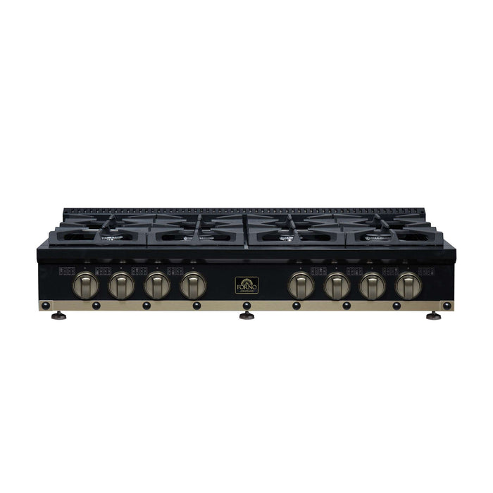 Forno - 48" Rangetop, 8 burners, in black with copper Trim