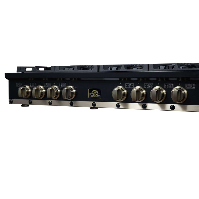 Forno - 48" Rangetop, 8 burners, in black with copper Trim