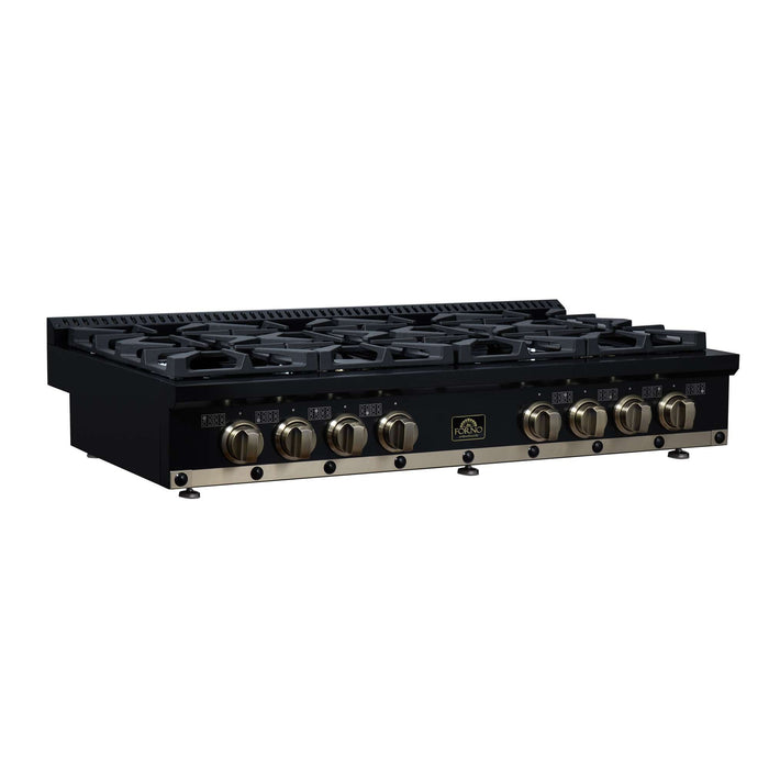 Forno - 48" Rangetop, 8 burners, in black with copper Trim