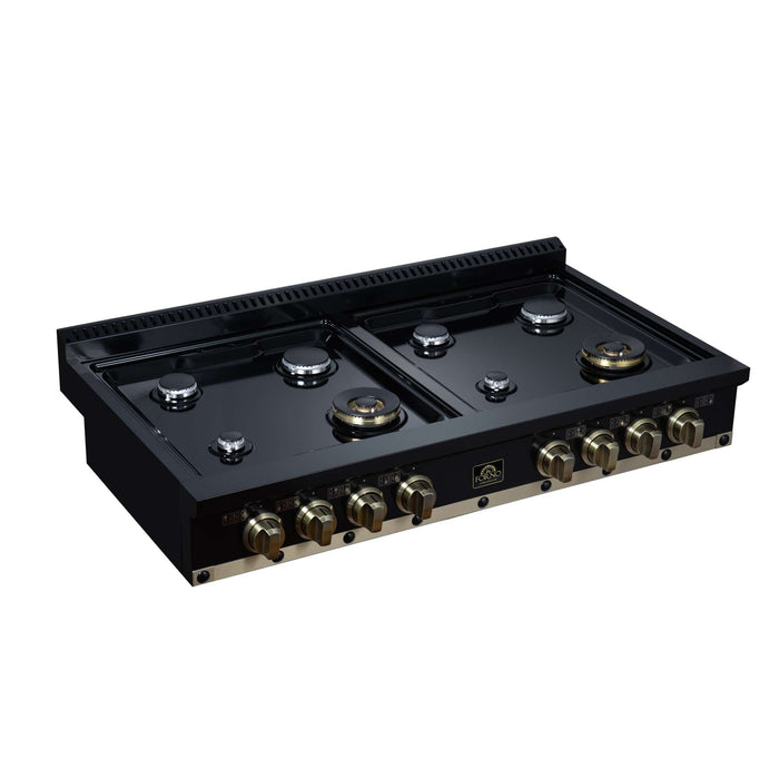 Forno - 48" Rangetop, 8 burners, in black with copper Trim