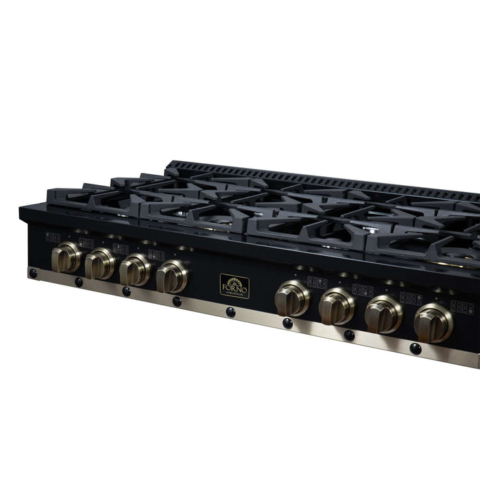 Forno - 48" Rangetop, 8 burners, in black with copper Trim