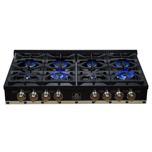 Forno - 48" Rangetop, 8 burners, in black with copper Trim