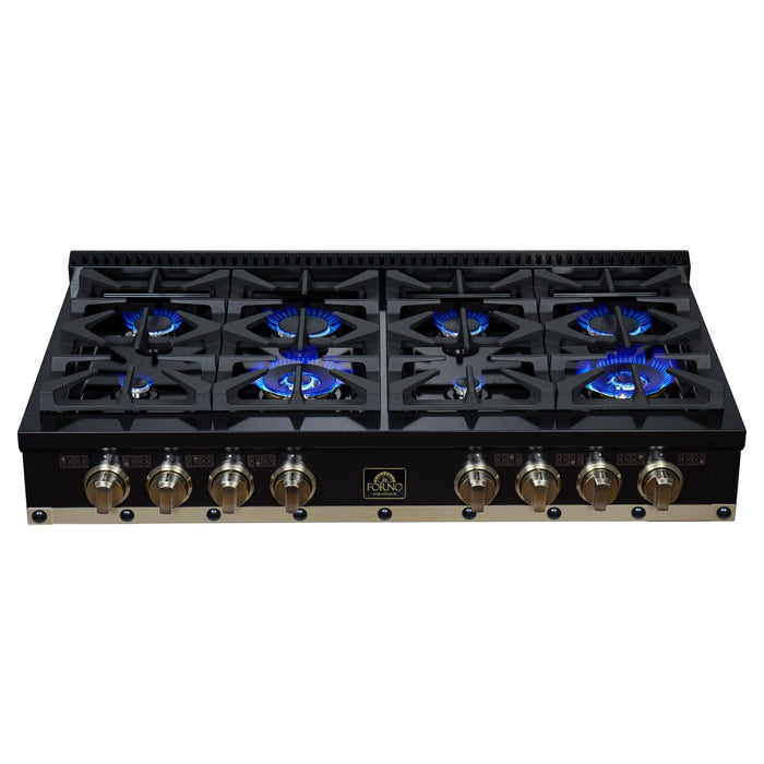 Forno - 48" Rangetop, 8 burners, in black with copper Trim