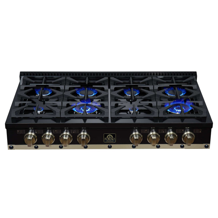 Forno - 48" Rangetop, 8 burners, in black with copper Trim