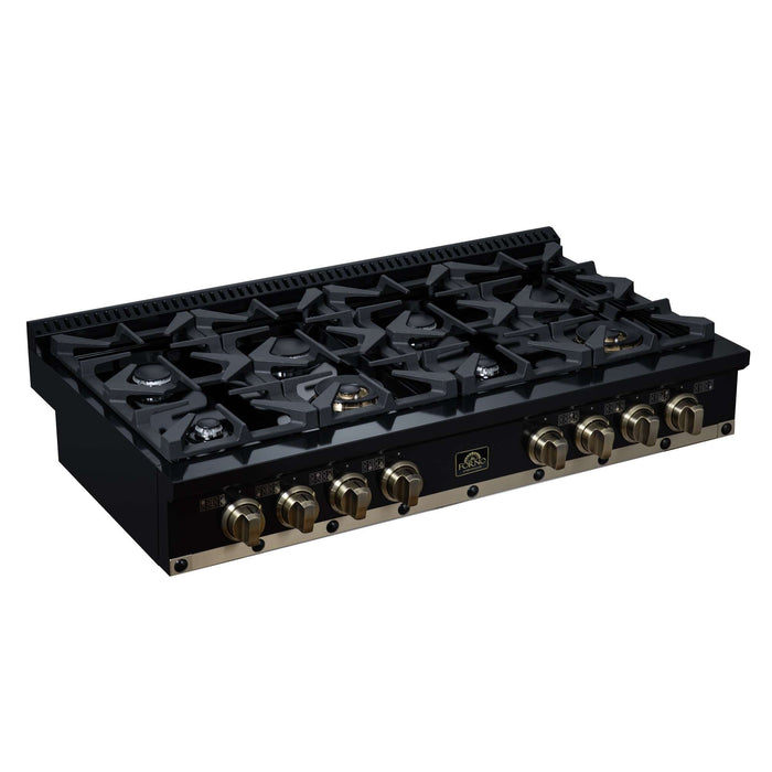 Forno - 48" Rangetop, 8 burners, in black with copper Trim