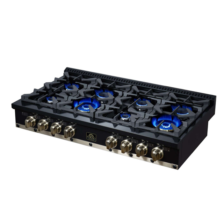 Forno - 48" Rangetop, 8 burners, in black with copper Trim