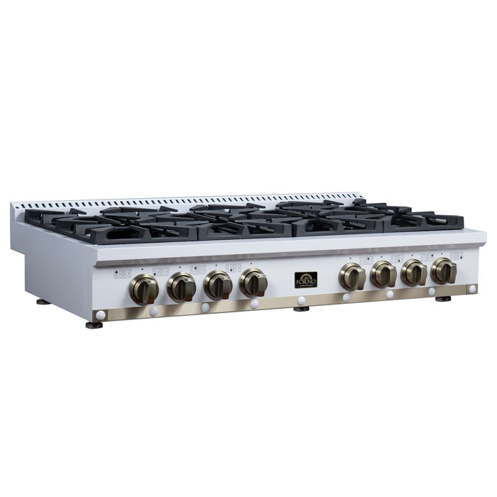 Forno - 48" Rangetop, 8 burners, in white with copper Trim