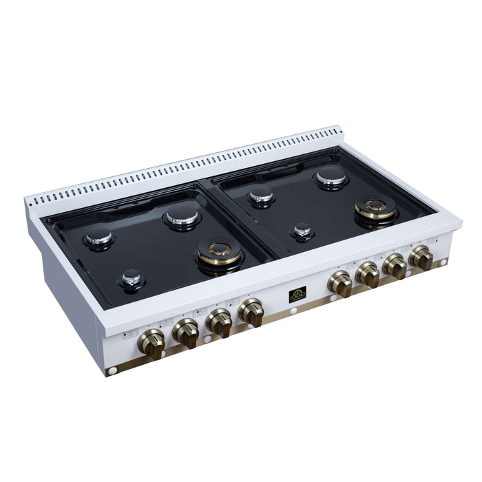 Forno - 48" Rangetop, 8 burners, in white with copper Trim