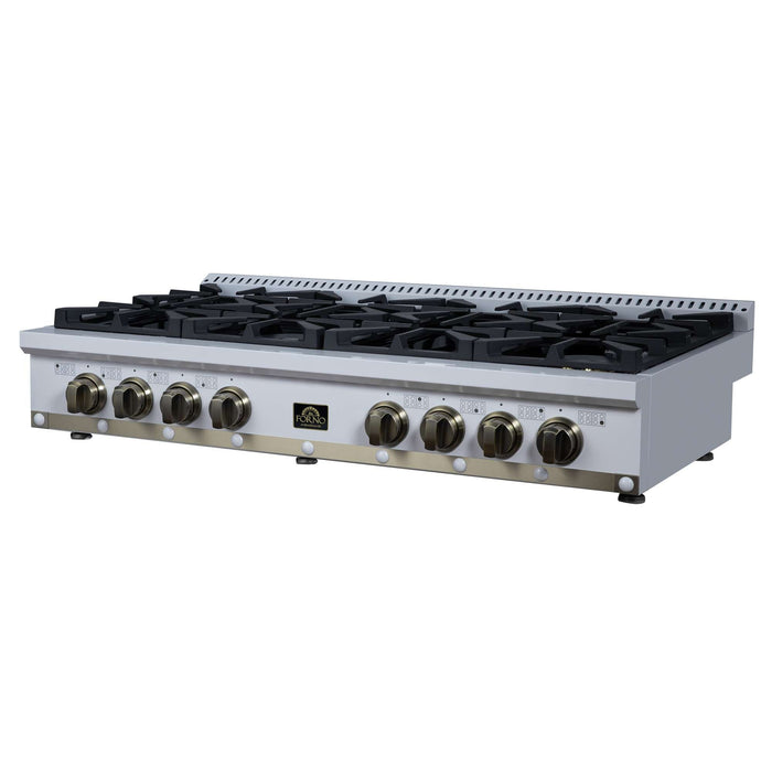 Forno - 48" Rangetop, 8 burners, in white with copper Trim
