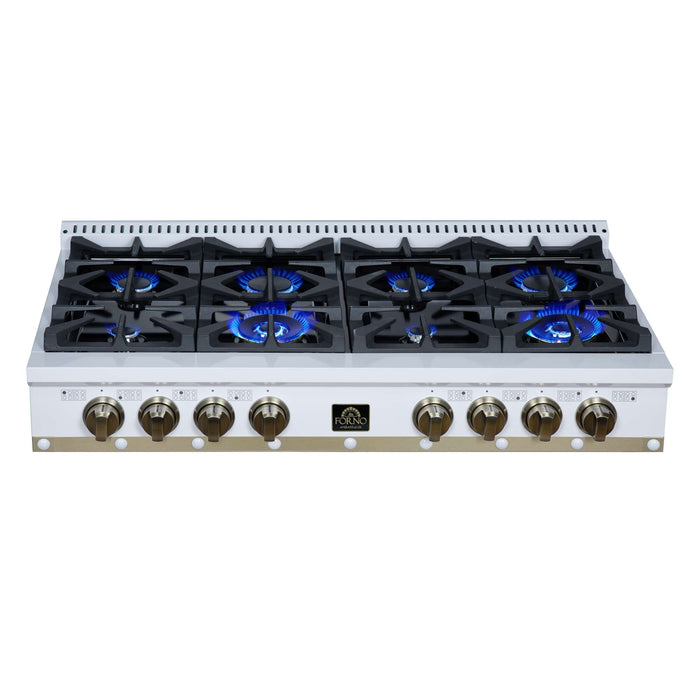 Forno - 48" Rangetop, 8 burners, in white with copper Trim