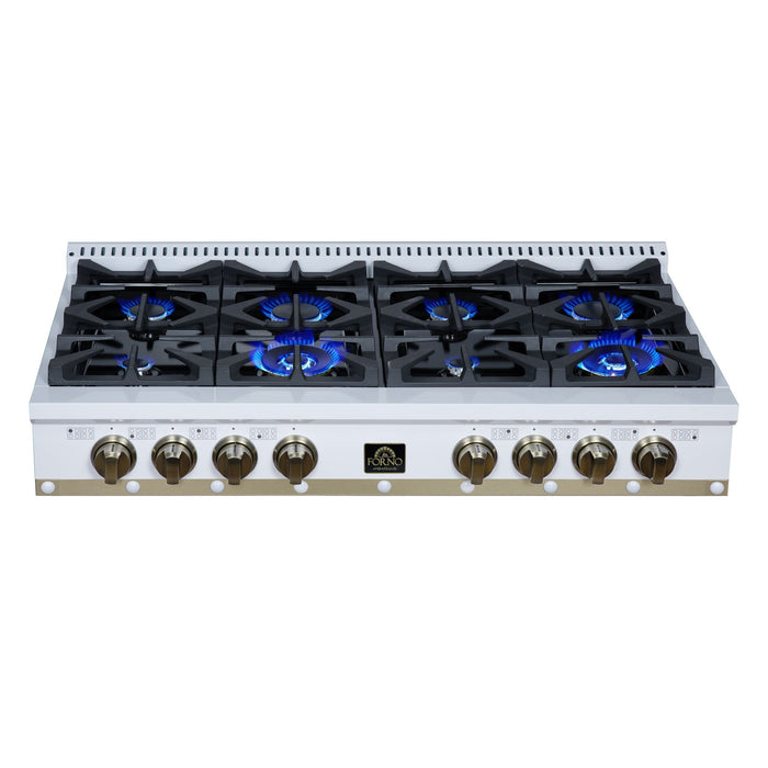 Forno - 48" Rangetop, 8 burners, in white with copper Trim