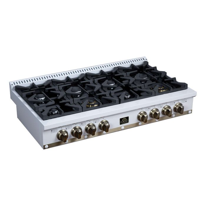 Forno - 48" Rangetop, 8 burners, in white with copper Trim
