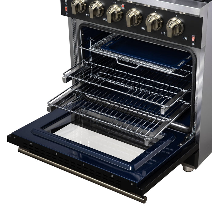 Forno Massimo 30-Inch Black Freestanding Gas Range, 5 Burners, True Convection Oven