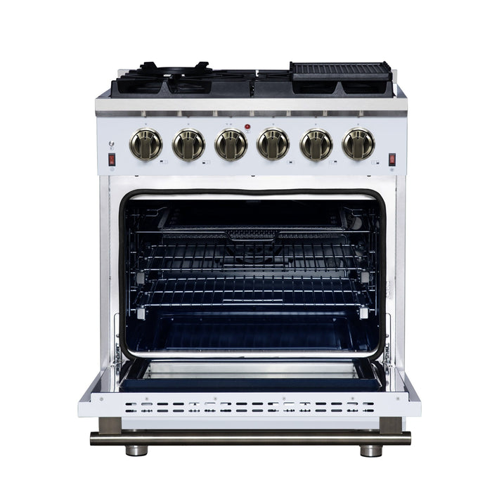 Forno Massimo 30-Inch White Freestanding Gas Range, 5 Burners, True Convection Oven