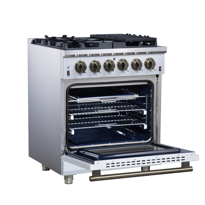 Forno Massimo 30-Inch White Freestanding Gas Range, 5 Burners, True Convection Oven