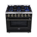 Forno Massimo 36-Inch Black Freestanding Gas Range, 6 Sealed Burners, Convection Oven, Energy Efficient