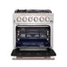 Forno Capriasca 30-Inch Freestanding Gas Range, 4 Burners, True Convection Oven, Black Door