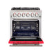 Forno Capriasca 30-Inch Freestanding Gas Range, 4 Burners, True Convection Oven, Red Door