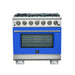 Forno Capriasca 36-Inch Gas Range, Stainless Steel, 6 Brass Burners, 120,000 BTU, Convection Oven, Energy Efficient, Blue Door