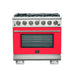 Forno Capriasca 36-Inch Gas Range, Stainless Steel, 6 Brass Burners, 120,000 BTU, Convection Oven, Energy Efficient, Red Door