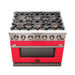 Forno Capriasca 36-Inch Gas Range, Stainless Steel, 6 Brass Burners, 120,000 BTU, Convection Oven, Energy Efficient, Red Door
