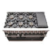 FORNO Capriasca 48-inch Gas Range Stainless Steel, 8 Brass Burners 160,000 BTU, 6.58 cu.ft. Double Oven, Black Doors