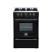 Forno Breno 24 Inch Freestanding Gas Range in Black with Antique Brass, Plug Included, Energy Efficient