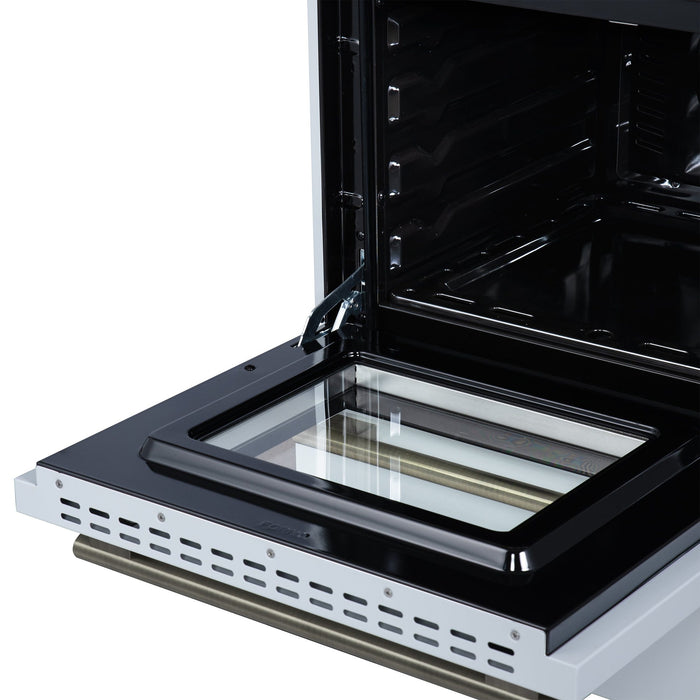 Forno Breno 24 Inch Freestanding Gas Range in White with Antique Brass, Plug Included, Energy Efficient