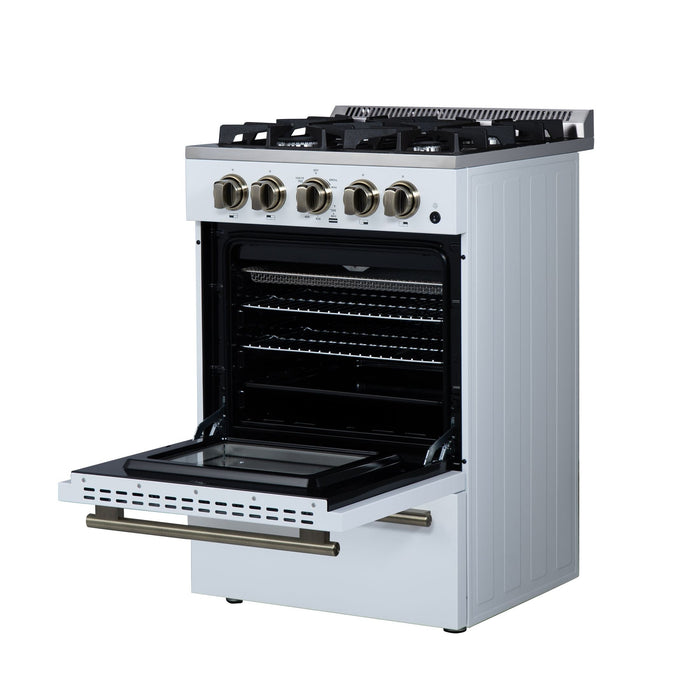 Forno Breno 24 Inch Freestanding Gas Range in White with Antique Brass, Plug Included, Energy Efficient