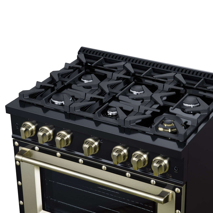 Forno - 36" Gas Range, 6 burners, in black with copper Trim