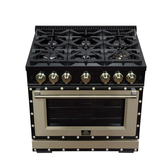 Forno - 36" Gas Range, 6 burners, in black with copper Trim