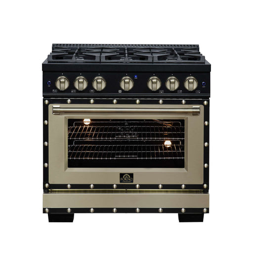 Forno - 36" Gas Range, 6 burners, in black with copper Trim