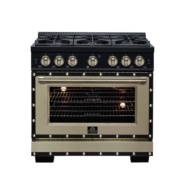 Forno - 36" Gas Range, 6 burners, in black with copper Trim
